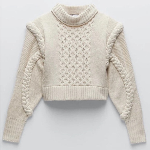 Zara Sweaters - Zara Cream Cable Knit Turtleneck Sweater